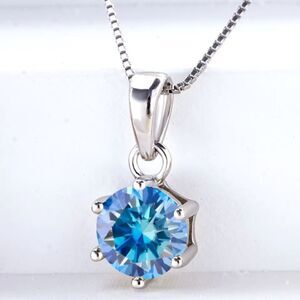 Certified 1ct t.w VVS1 Blue Moissanite Luxury Pendant Necklace